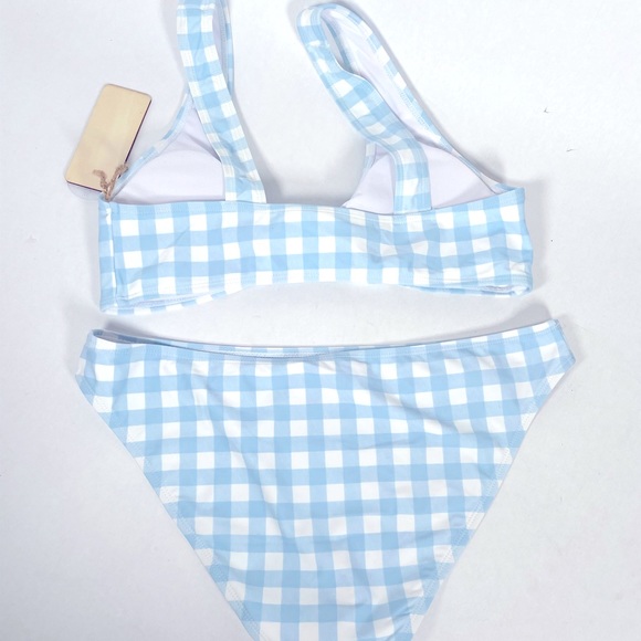 Baby Blue Checkered Plaid Tie Bikini Size Large - Picture 2 of 6
